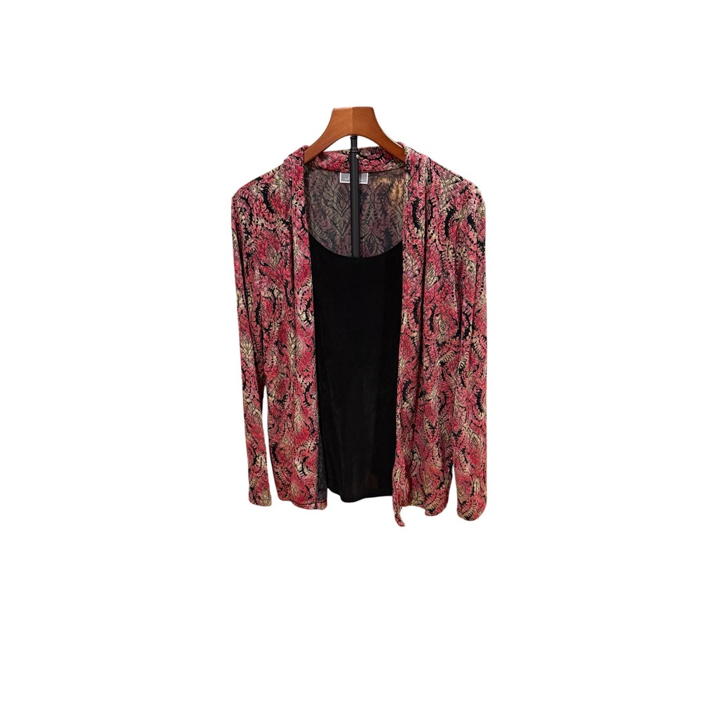 NWT JM Collection Womens Pink Gold Paisley Metallic Twin Set Cardigan Tank Top M
